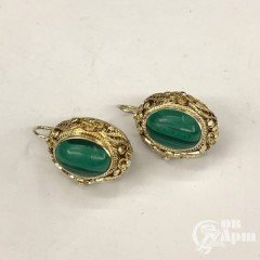 Серьги с малахитом, серебро 925 пр. вес 8,9 гр.